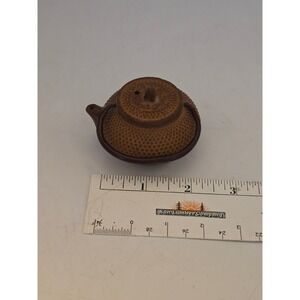 Miniature Cast Iron Teapot Brown Hobnail Tetsubin Style Decorative Tiny Kettle